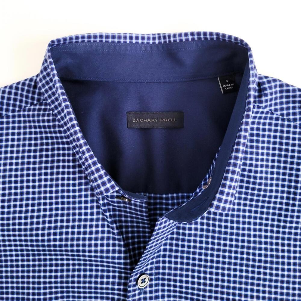 NEW Zachary Prell Micro Plaid Button Down Shirt Cotton Blue Mens S